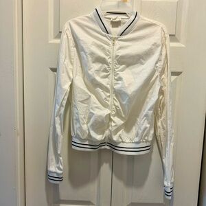 Vintage Divine Woman’s Collar Zip Up Bomber Jacket Sz:L white NO pockets